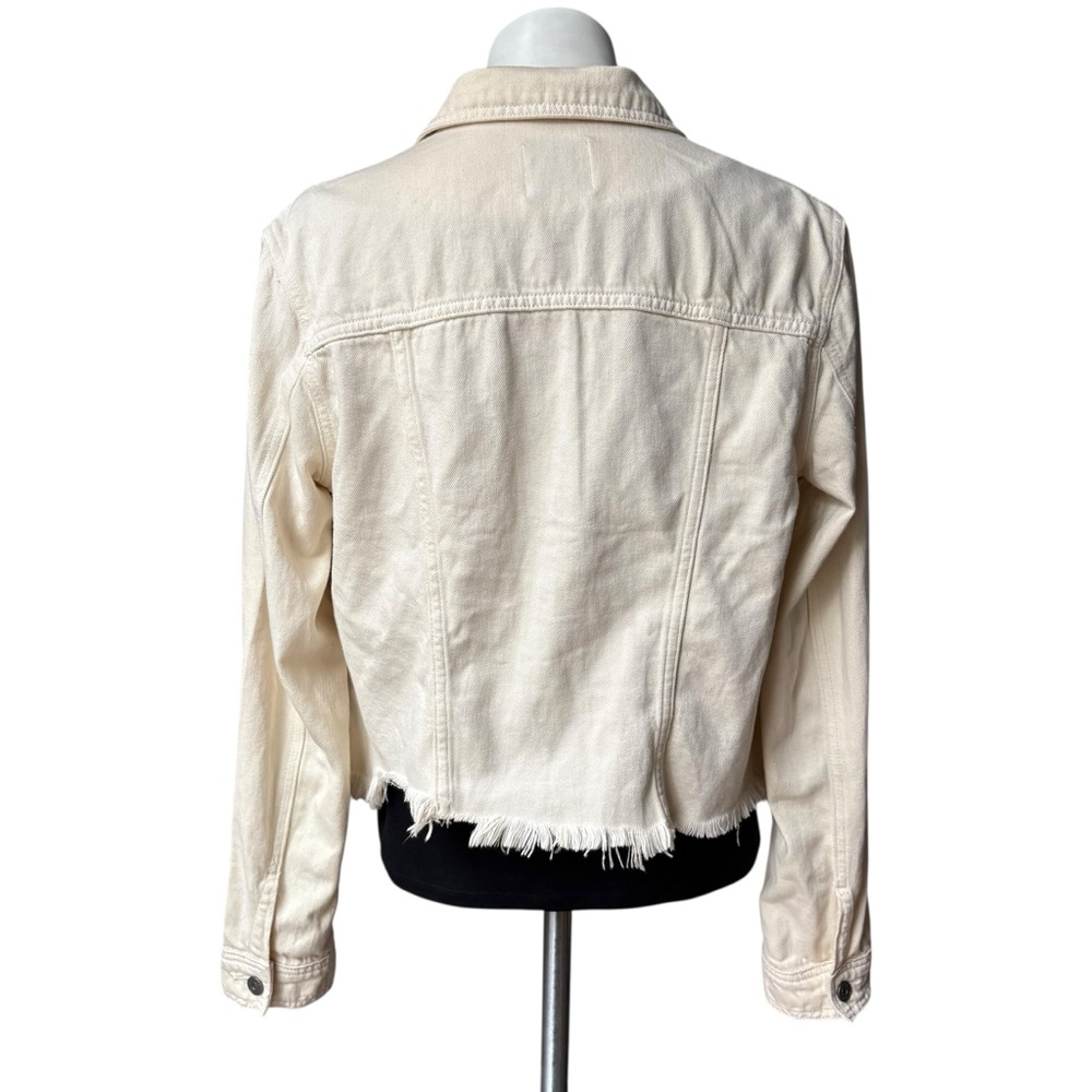 HIDDEN JEANS Rebel Fray Hem Denim Trucker Jacket in Cream, Sz L - Picture 6 of 16